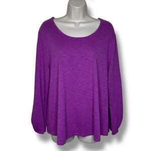 Chicos Ultimate Tee Slub Knit Cotton Modal Button Sleeve Top Magenta Women XL